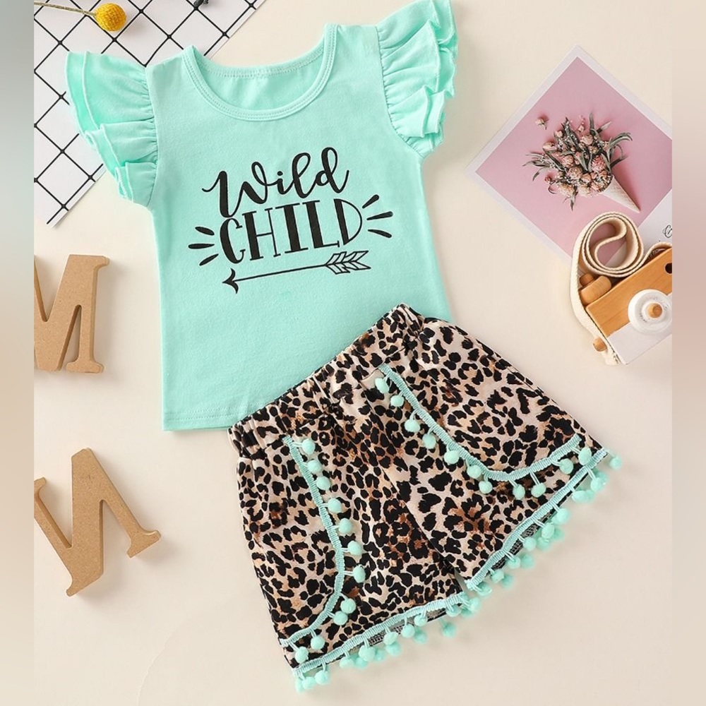 Pom Pom Leopard Shorts Set